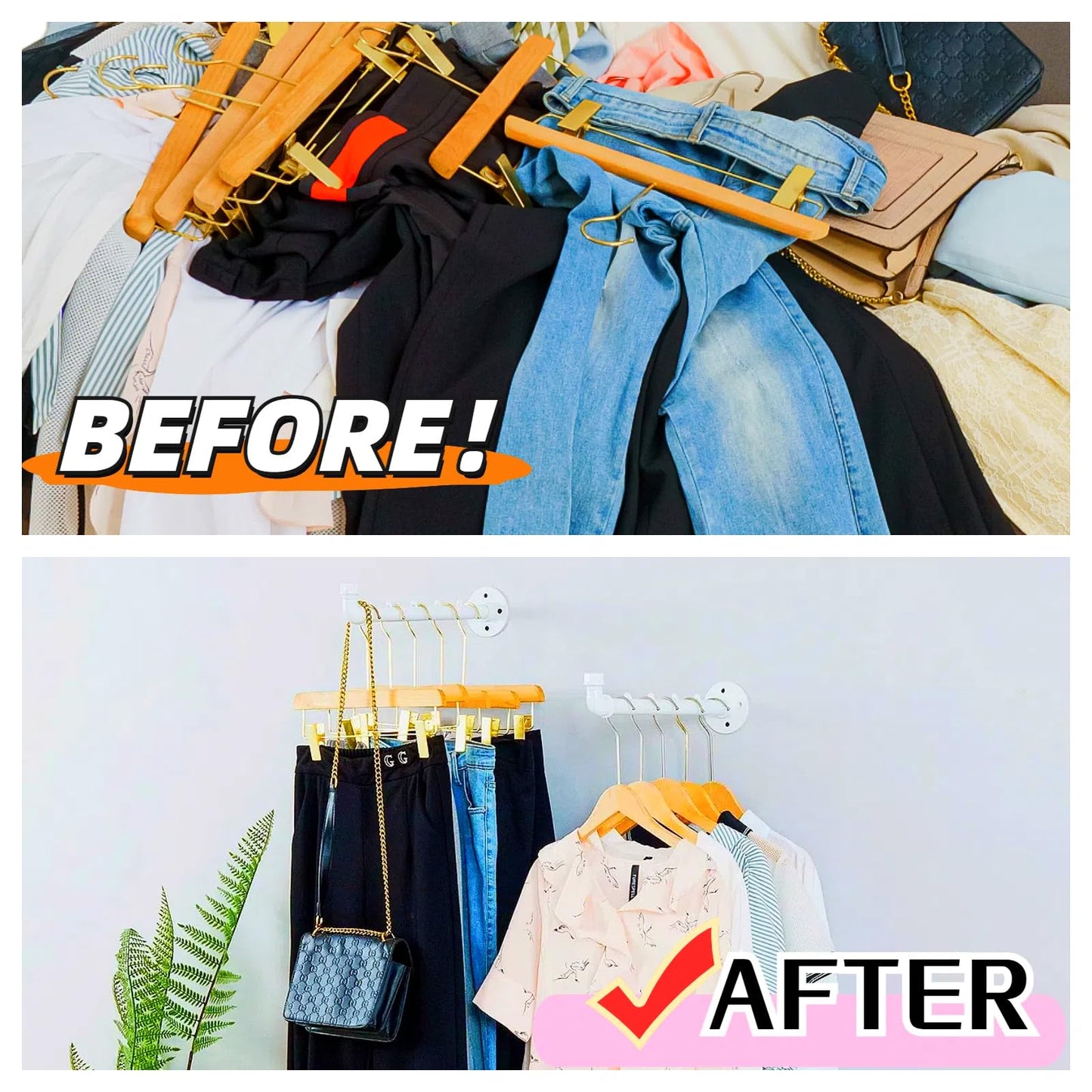 Industrial Wall Pipe Clothing Racks - Heavy Duty Metal Clothes Hanger with Hook, Wall-Mounted Garment Holder Racks,Wall Clothing Bar/Coat Hanging
