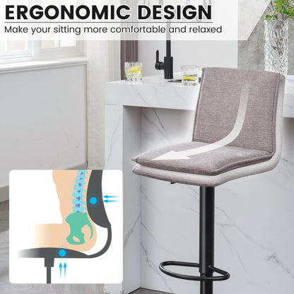 LXRADEO Bar Stools Set of 2 Adjustable Swivel Counter Height Breakfast Barstools with Backrest - Breathable Linen Fabric & Soft Cushioned Seat