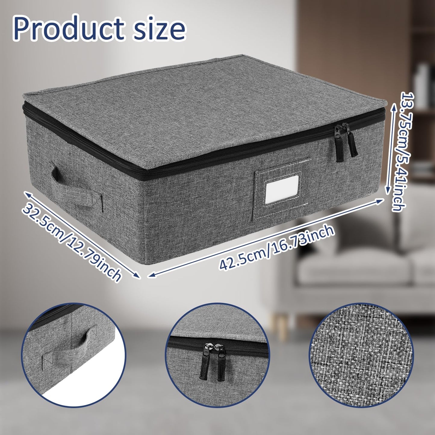 GWCYMYD Cup and Mug Storage Box with Dividers, Foldable Tea Cup Storage Box with Handles and Zipper Lid, Holds 12 Glassware Cups for Moving, Packing