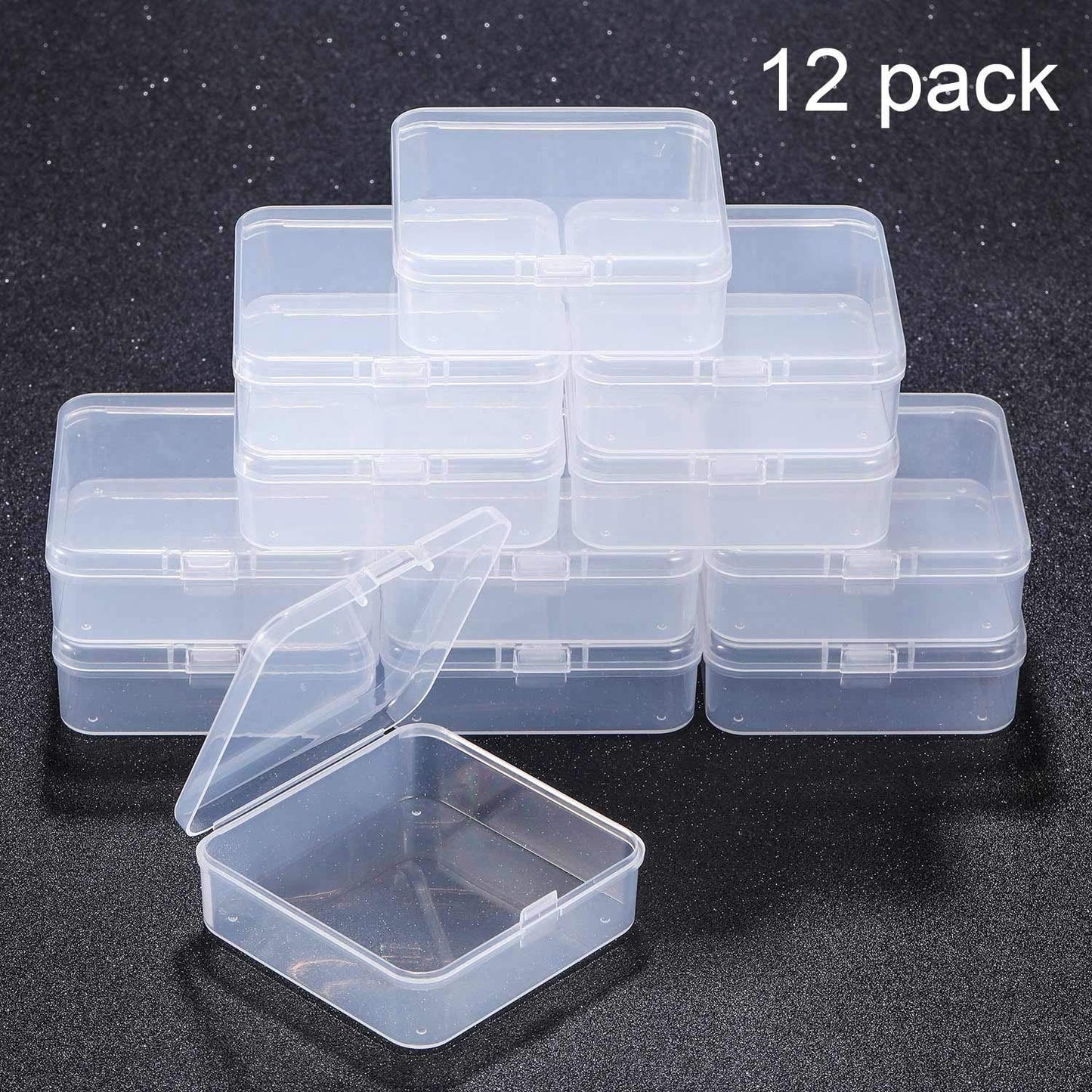 SATINIOR 12 Pack Clear Plastic Beads Storage Containers Box with Hinged Lid for Beads and More (2.9 x 2.9 x 1 Inch)
