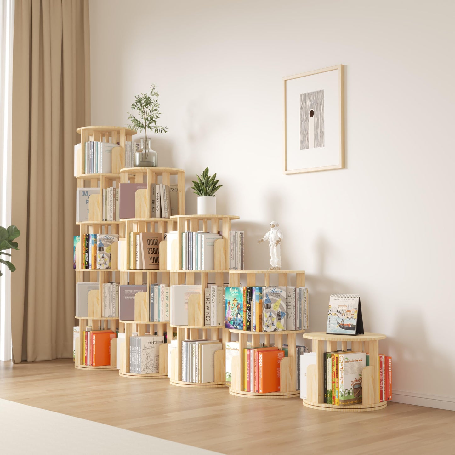 YGYQZ Rotating Bookshelf, 3 Tier Floor Standing Bookcase Wood 360 Display Narrow Book Shelf Organizer for Kids & Adult Storage Rack for Bedroom