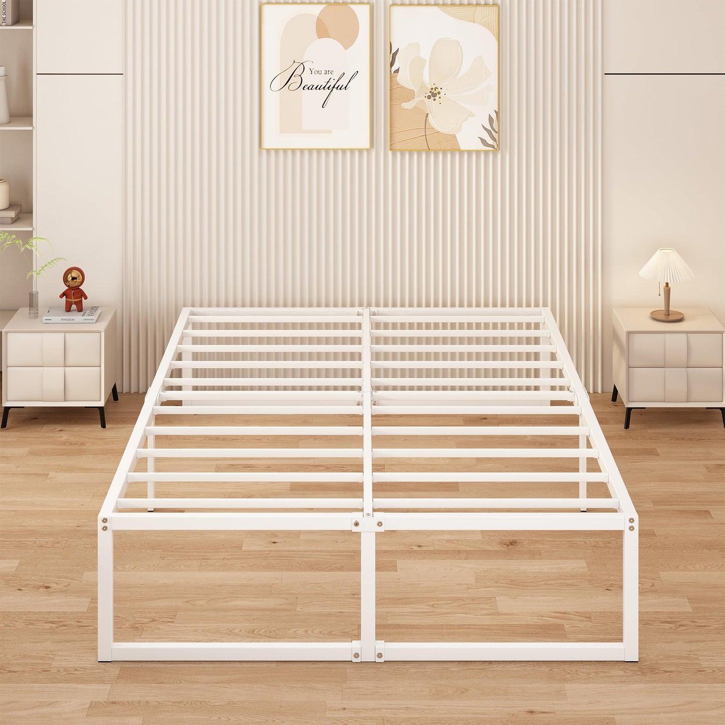 Yicensen Doubl Bed Frame 150x190 cm Metal Platform Bed Doubl with Steel Slat Support, Easy Assembly, Noise Free, No Box Spring Needed, 41cm High,