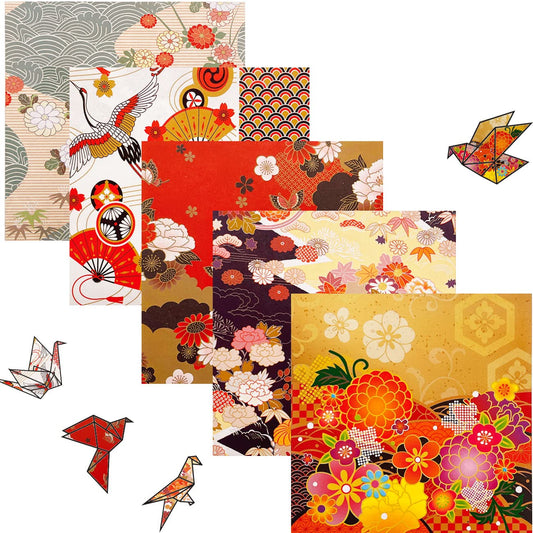 Origami Folding Paper - 50 Sheets Different Pattern Japanese Paper 15 x 15 cm Coloured Double-Sided Origami for DIY Arts and Craft Projects