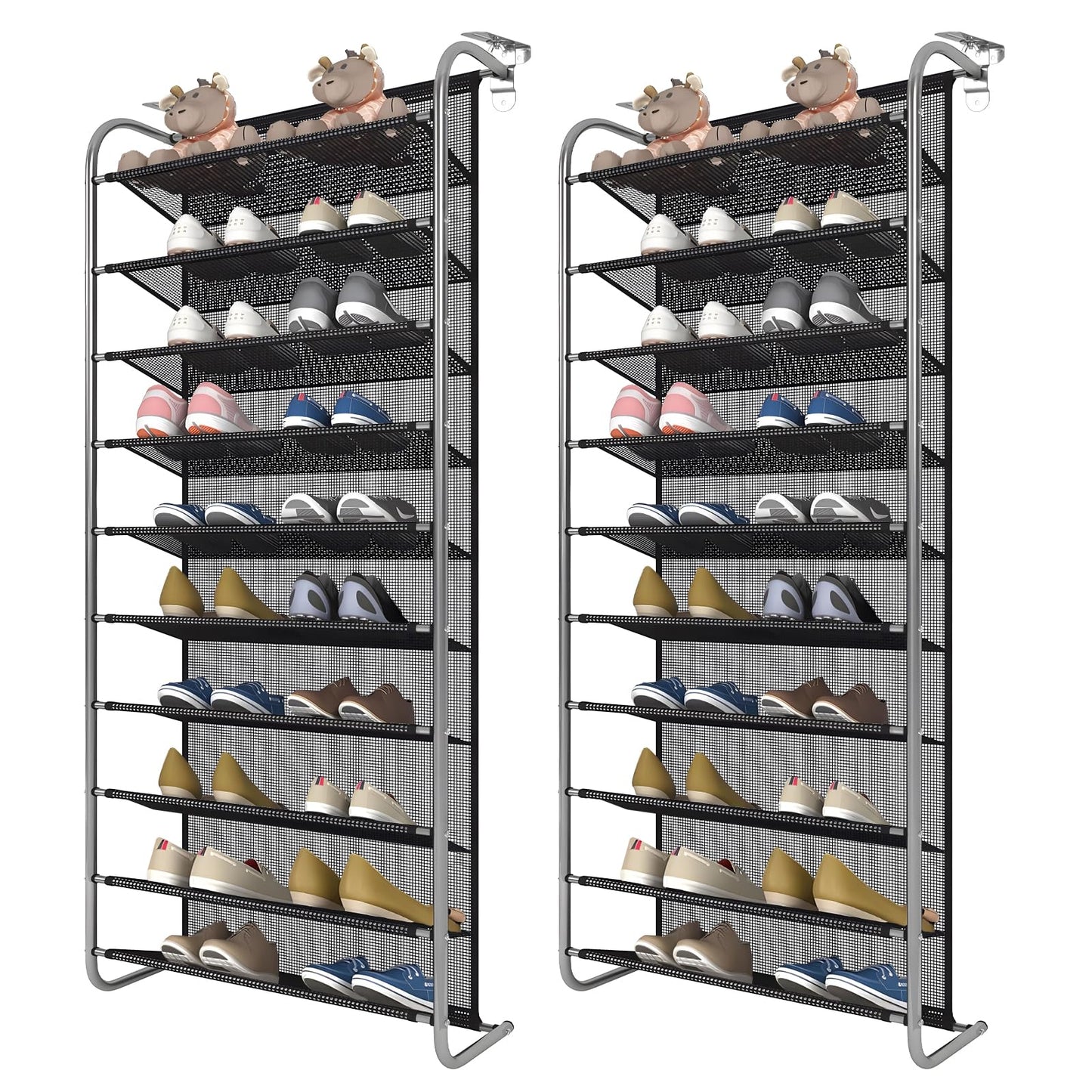 DBREAKS Pack of 2 10-Tier Adjustable Over Door Shoe Rack
