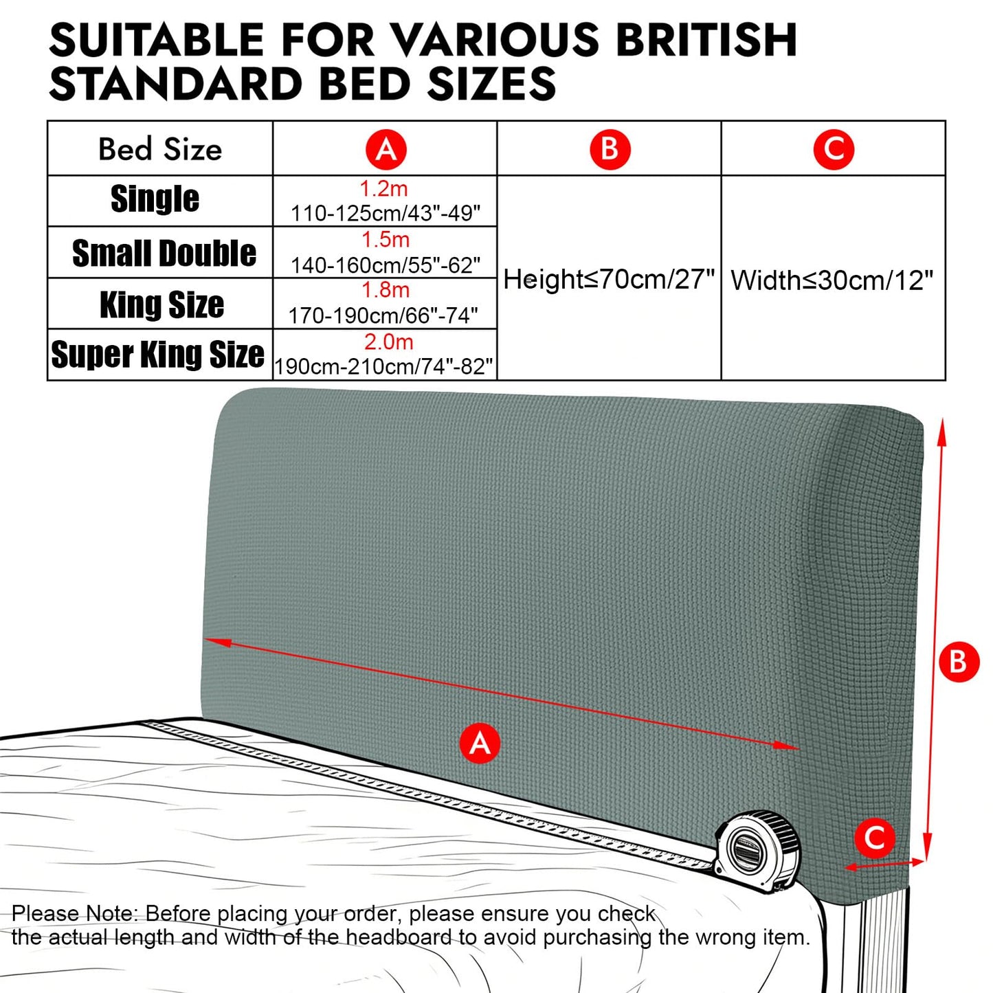 Niuoppy Bed Headboard Cover Fully Wrapped, Stretch Head Board Covers for Single Bed, Beds Headboard Protector Dustproof and Cat Scratch-proof