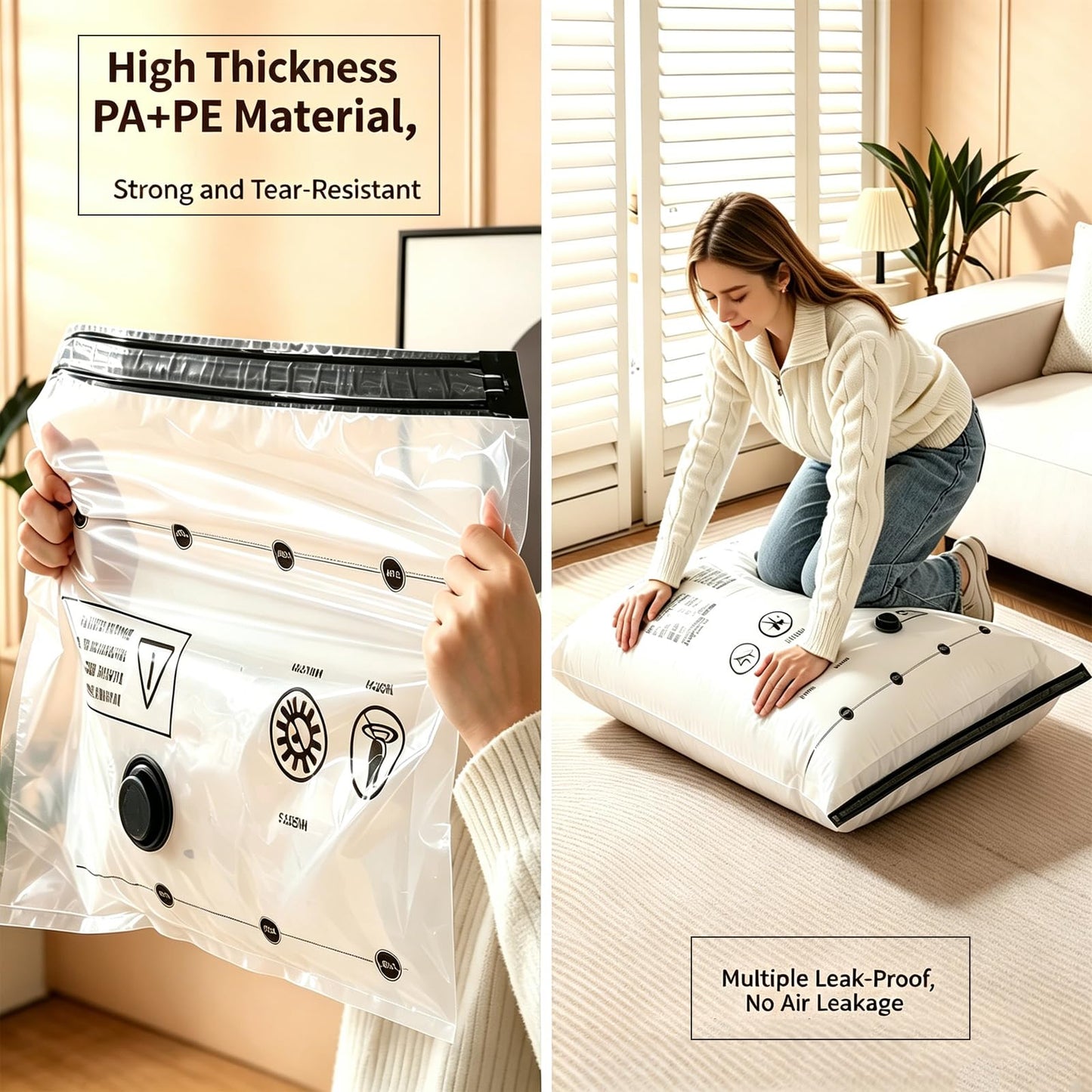 Bighan Vacuum Storage Bags 9 Pack(3 Large + 3 Medium + 3 Small) Reusable Space Saver Bags Vacuum Compression Zipper Storage Bags with Airtight Valve