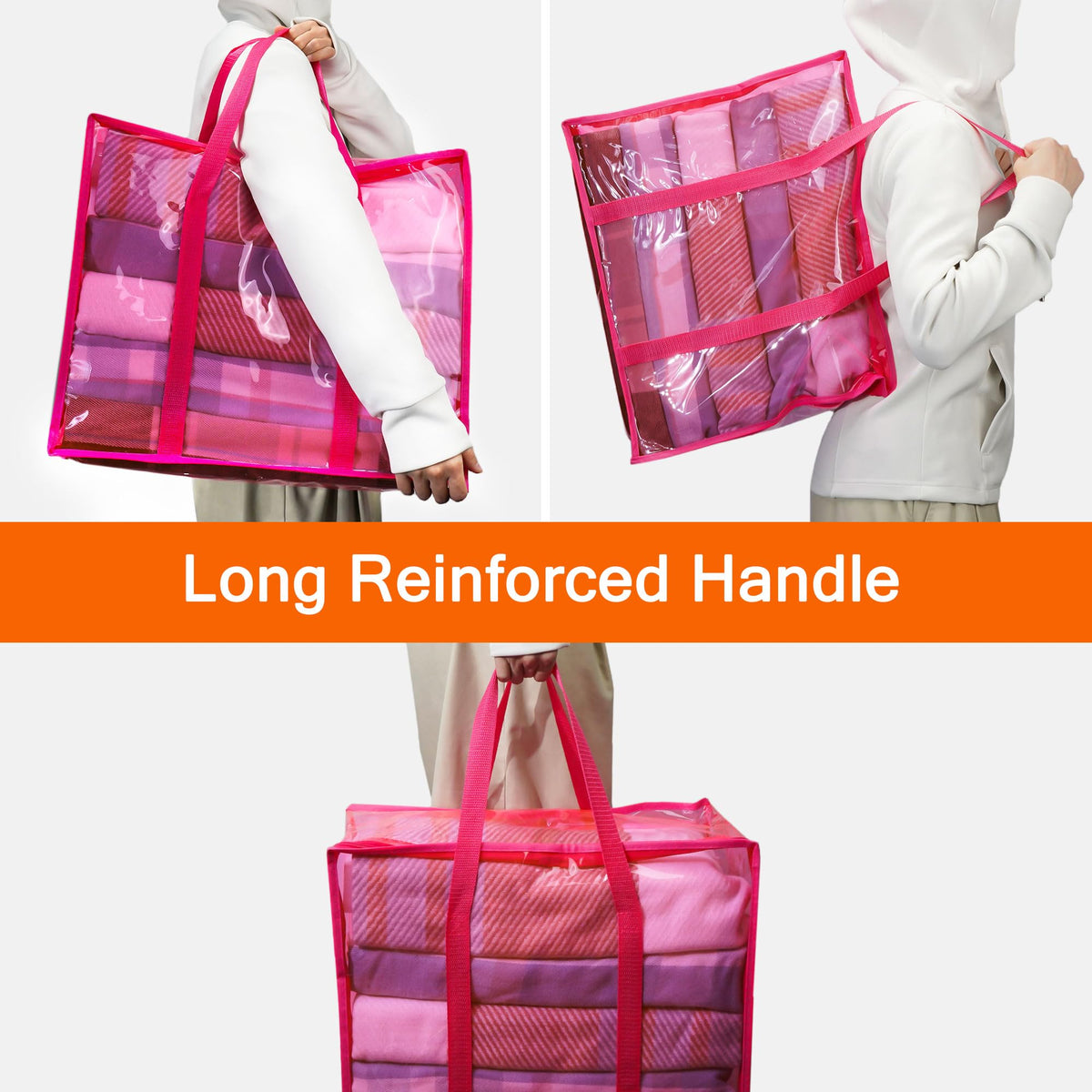 Vieshful Pink 40L Clear Clothes Storage Bag with Zipper 3 Pack