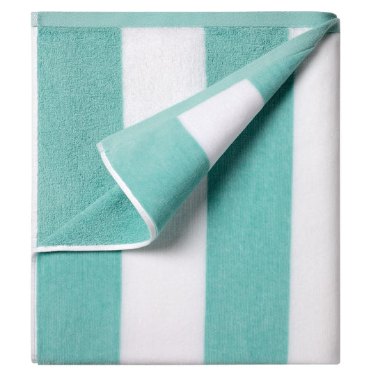 Ouxiaobai Cotton Oversized Beach Towel - 35 x 70 Inch Large Size Pool Towel, Striped Soft Cabana Swim Towel (Turquoise)