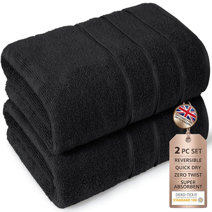 Large Bath Towels Set of 2 I 100% Cotton I Bathroom Towels I Black