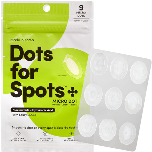 Dots for Spots Oval Pimple Patch with Micro Darts - Pack of 9 Translucent Acne Spot Treatment Stickers Infused With Niacinamide & Salicylic Acid -
