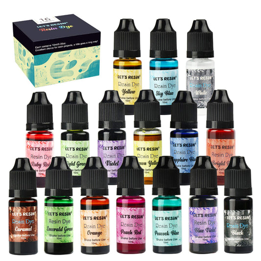 LET'S RESIN Epoxy Resin Pigment 16 Color Liquid Resin Dye, Resin Colorant for Jewelry, Art Crafts DIY Making (Each 10ml)