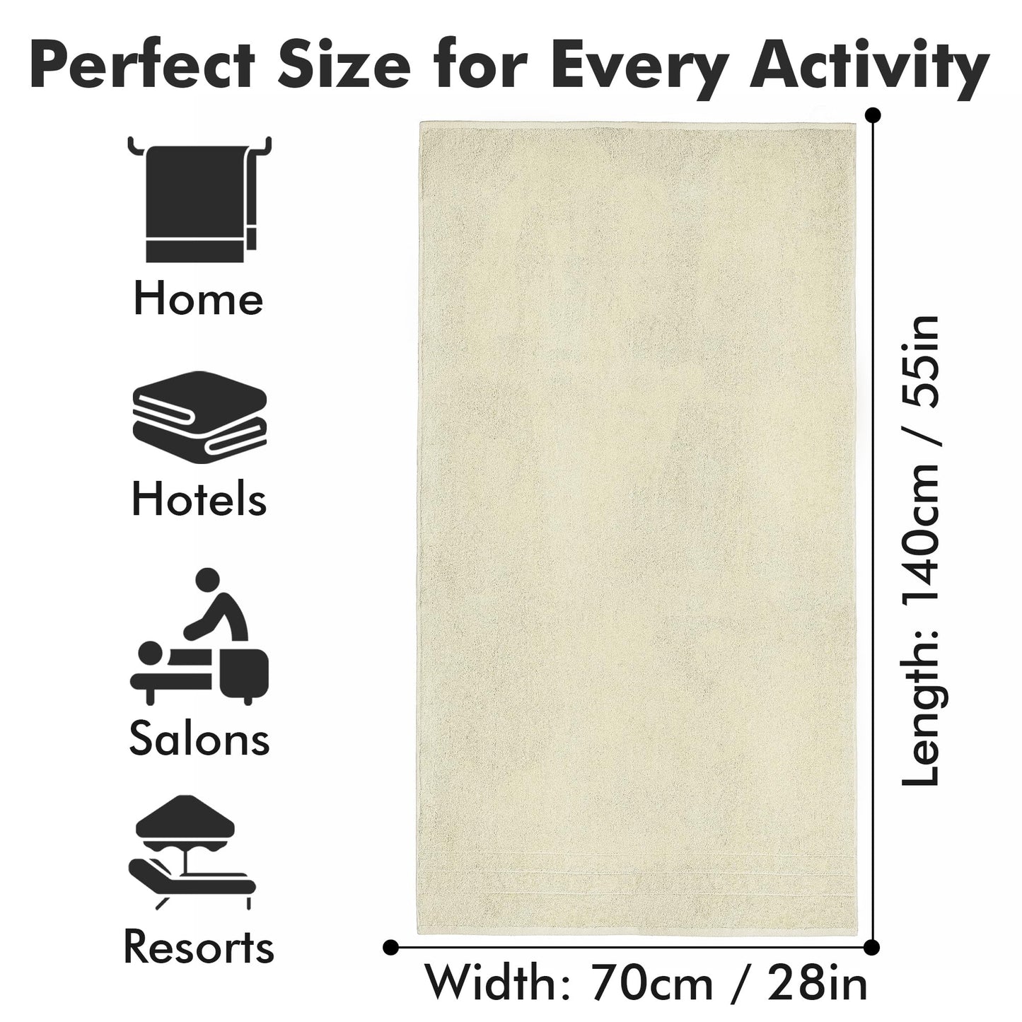 Novo Home Bath Towels Set of 4 – 550 GSM 100% Cotton Ivory Extra Large Towels for Bathroom, Spa Use (70x140 cm)