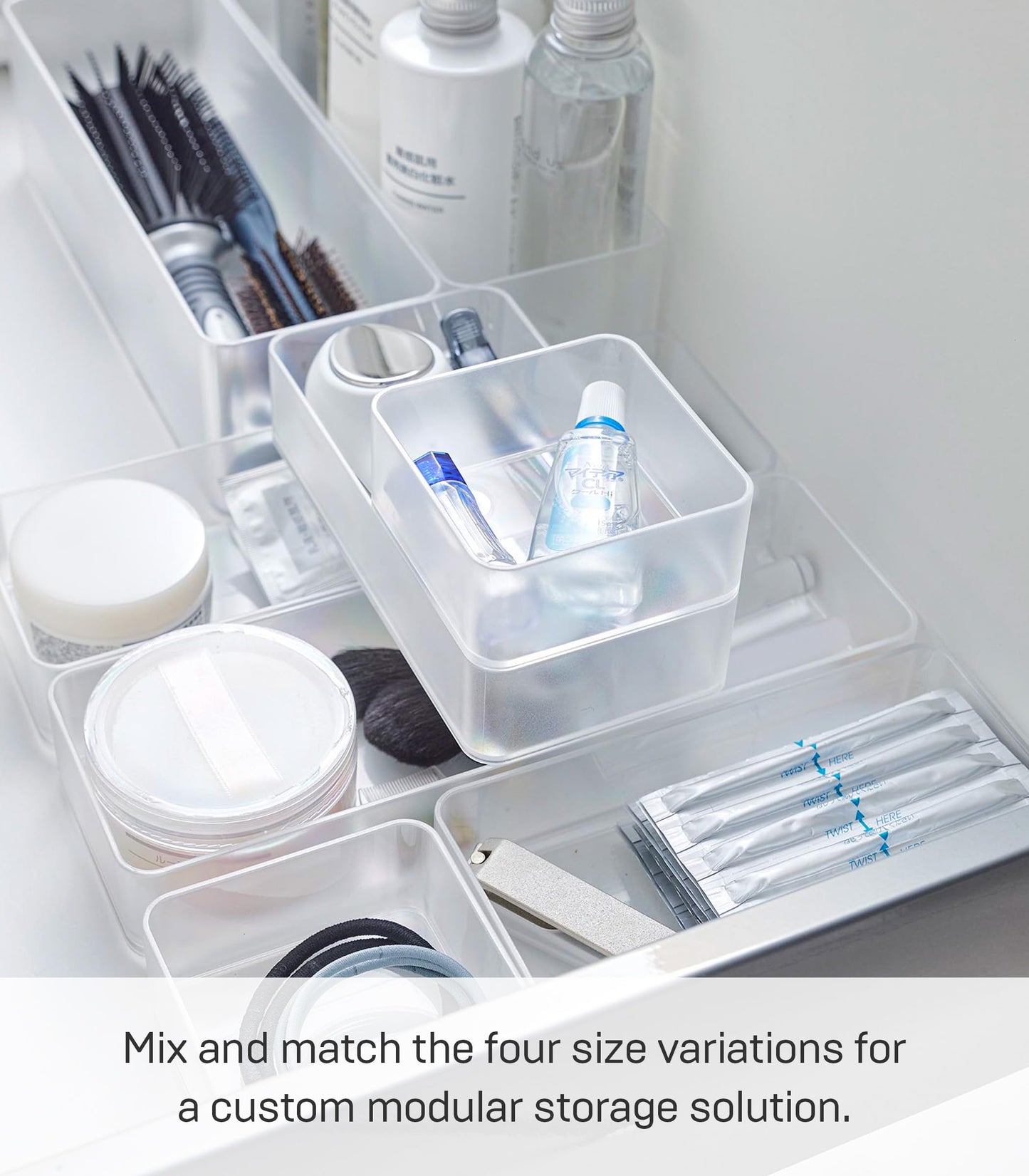 YAMAZAKI 3642 TOWER Stackable Organizer M x2 Set, white, PS Resin, Minimalist, 8 x 16 x 3.7 cm