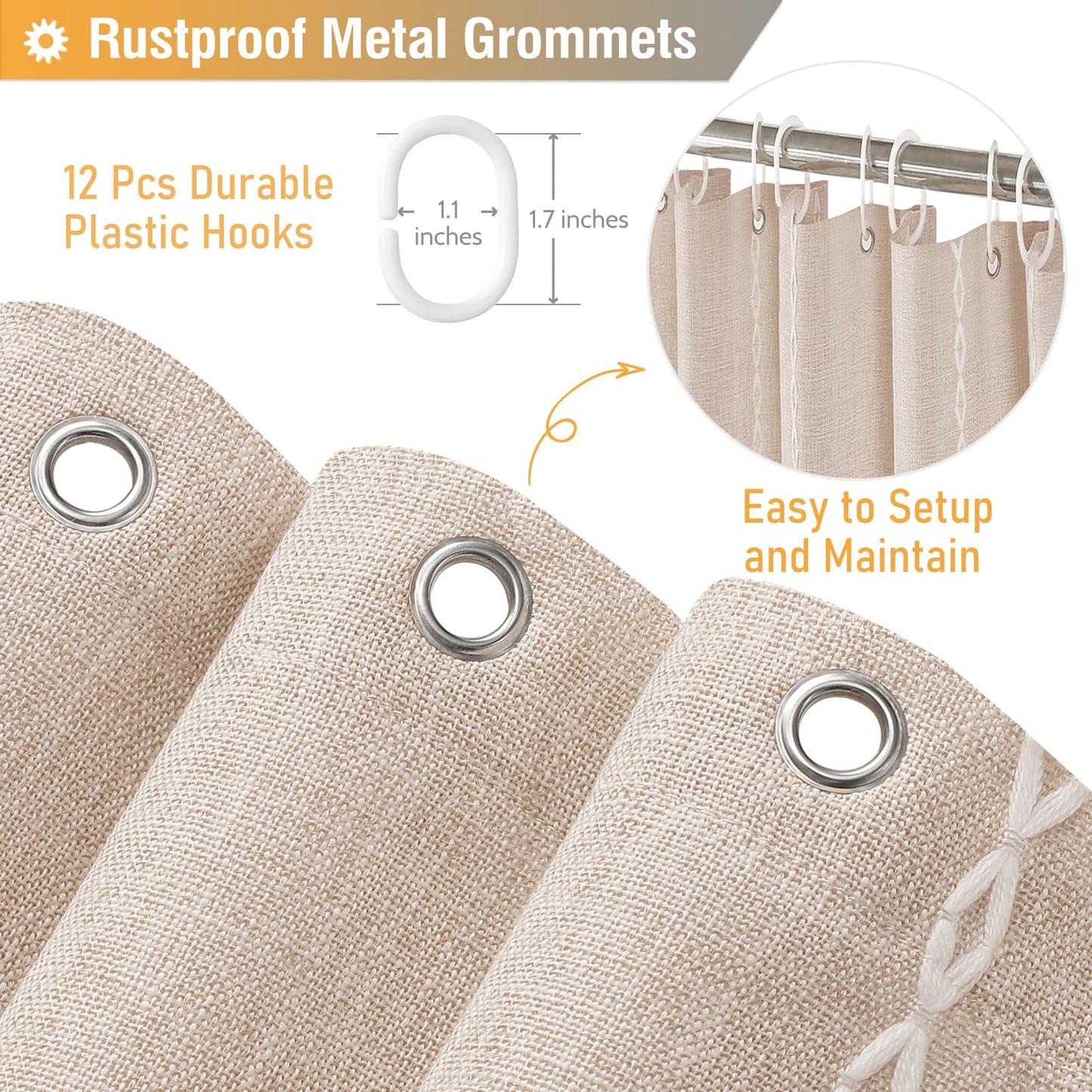 BTTN Long Boho Farmhouse Striped Shower Curtain, 183x201cm, Tan/Khaki