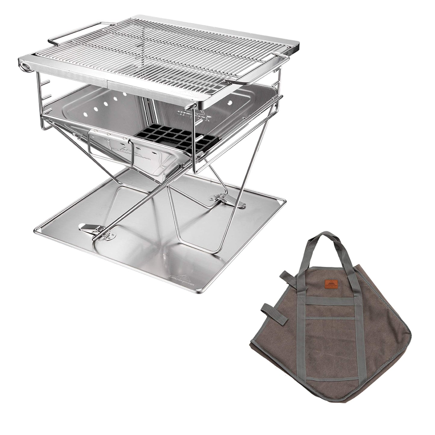 CAMPINGMOON 3-in-1 Portable Stainless Steel Wood Burning Grill and Fire Pit 14x15.35-inch with Carrying Bag MT-035