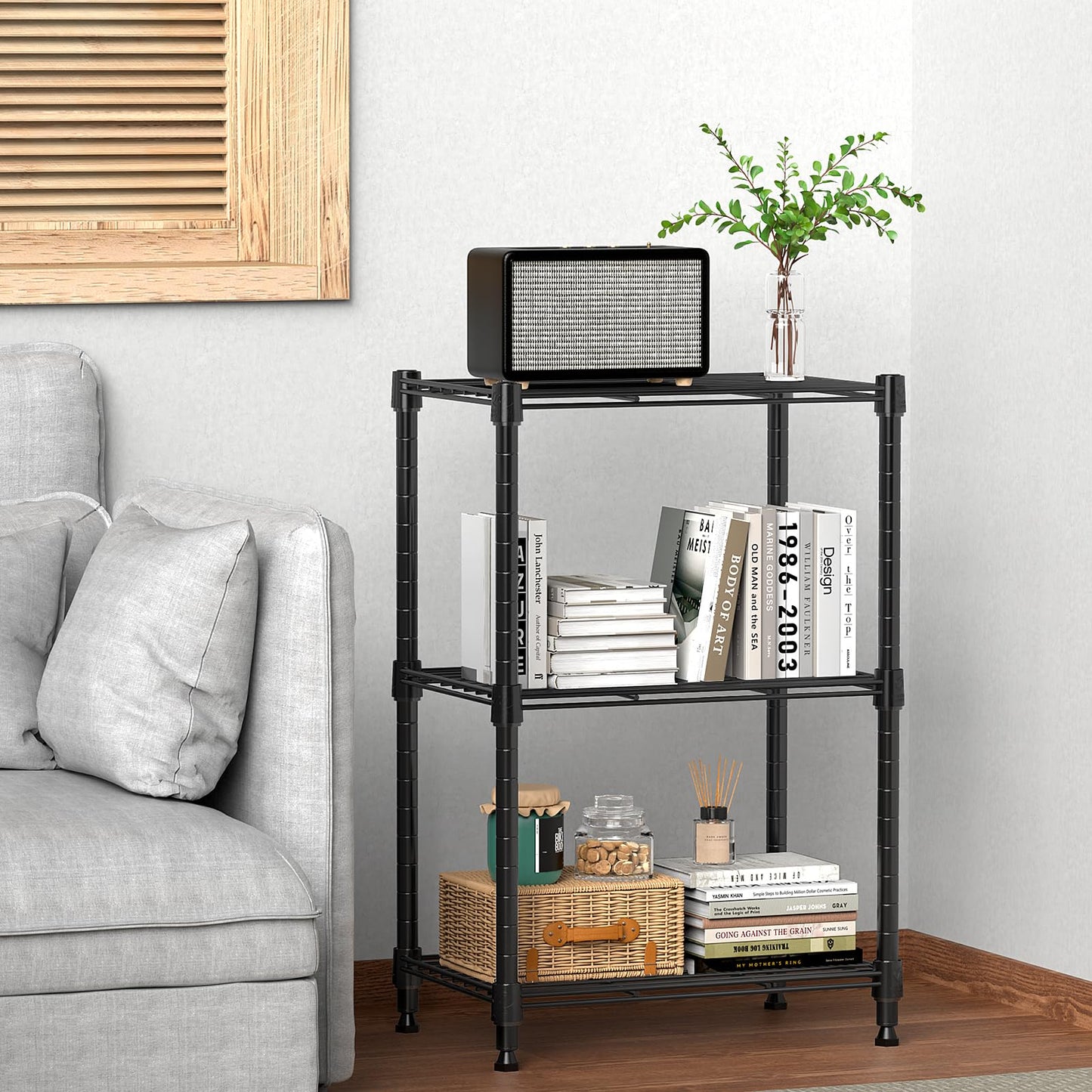 M MZG Height Adjustable Shelves,Heavy Duty Wire Pantry Shelving for Tool Sheds, Garage, and Storehouse,Metal, Grey,3 tier 30 x 45 x 67 cm