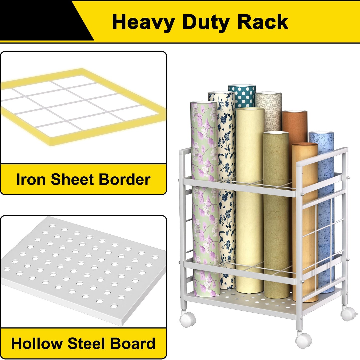 Jowkou Blueprint Storage Rack Cart with Wheels, 12-Slot Blueprint Holder, Construction Plan Map Holder, Blueprint Storage Organiser Table, White