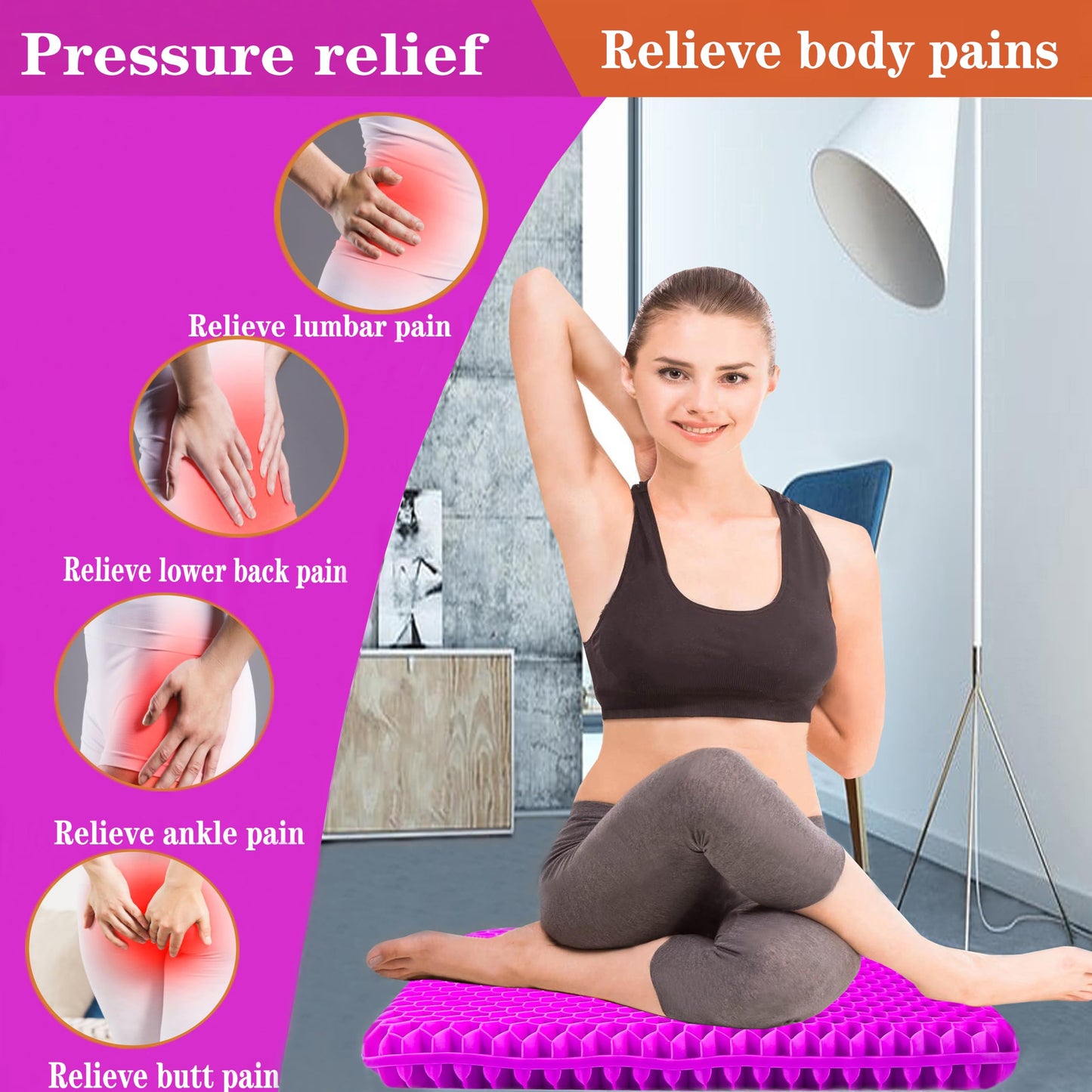 Plus Size Gel Seat Cushion, 50×50×4cm, Large and Thick Supportive Seat Cushion for Pressure Relief for Buttock, Sciatica, Tailbone Pain