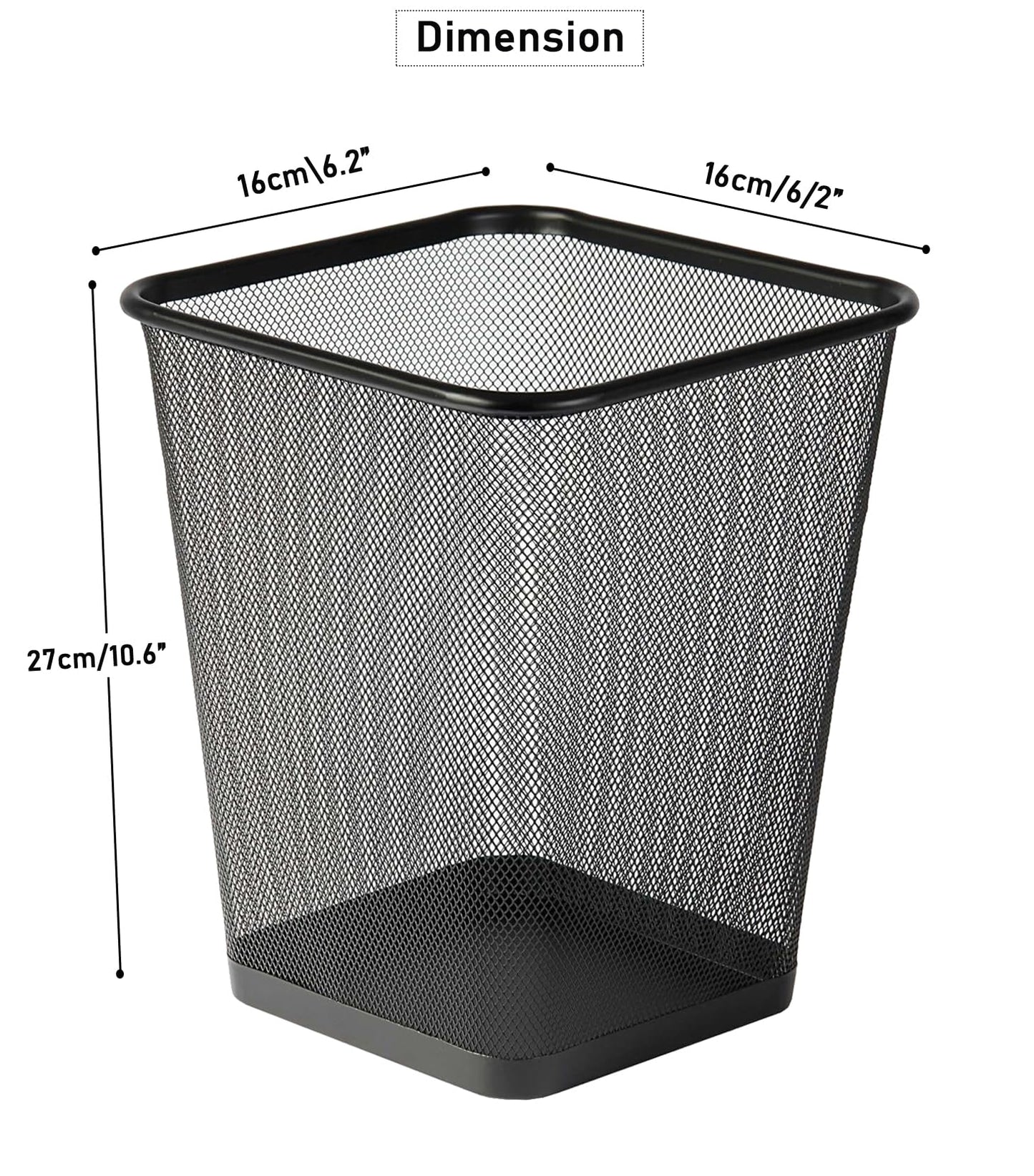 Best House Metal Mesh Square Bin - 9 Litre Black Wire Waste Basket - Lightweight and Sturdy Paper Bin for Kitchen, Home Office, Living Room, Bedroom