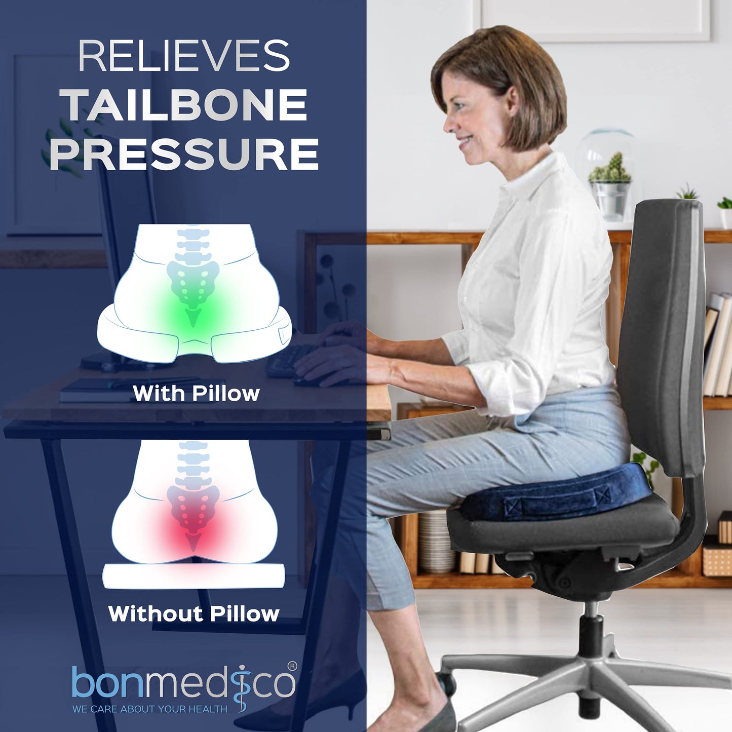 Gel Seat Cushions for Pressure Relief – Non-Slip Memory Foam Coccyx Cushion for Tailbone Pain Relief, Orthopaedic Seat Cushion for Office Chair & Car