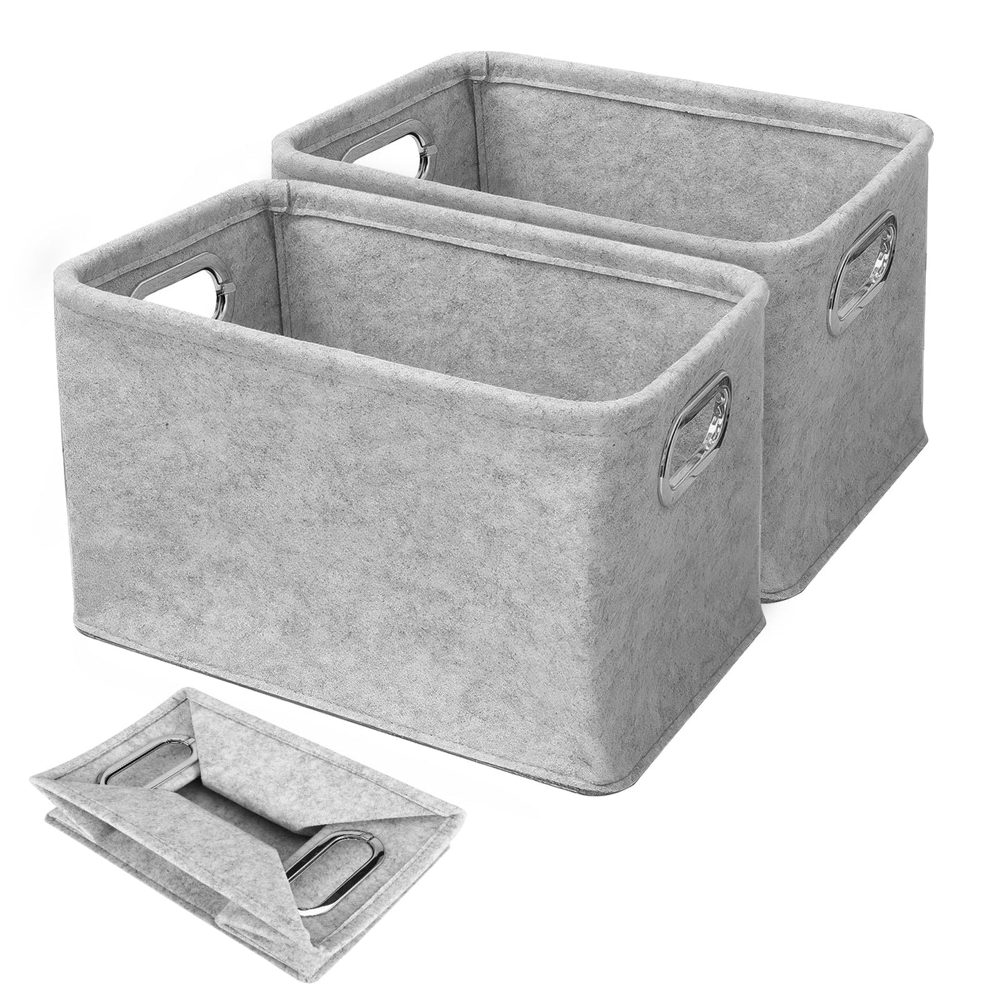 Elyrau Felt Fabric Storage Baskets with Handle, 2 Pieces, Light Grey