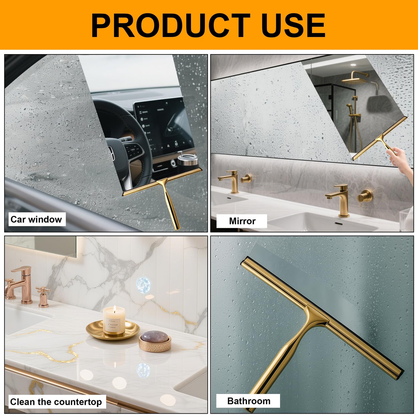 SZWLJ Gold Stainless Steels Shower Squeegee for Shower Doors