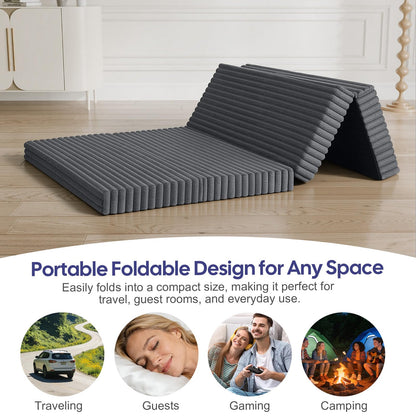 MeMoreCool Folding Floor Mattress 190x120cm, 4-Fold Foam Guest Bed, Grey