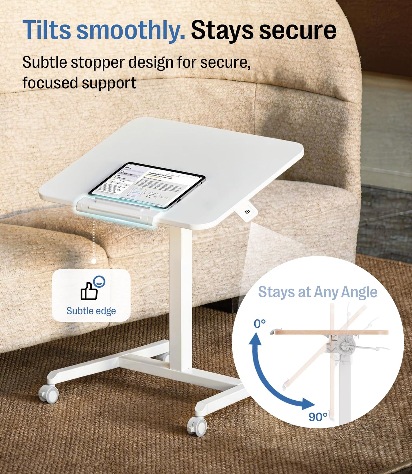 MAIDeSITe Fit Pro Over Bed Table with Wheels, Height Adjustable Desk