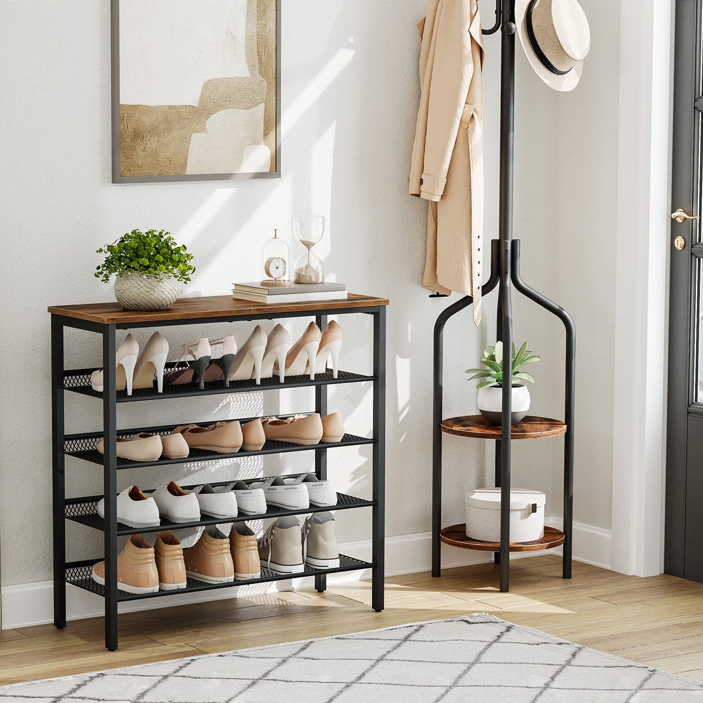 HOOBRO Shoe Rack, 5-Tier Shoe Organizer, Shoe Storage Rack for 16-20 Pairs, Adjustable Mesh Shelves, Shoe Storage Unit for Entryway, Metal Frame,