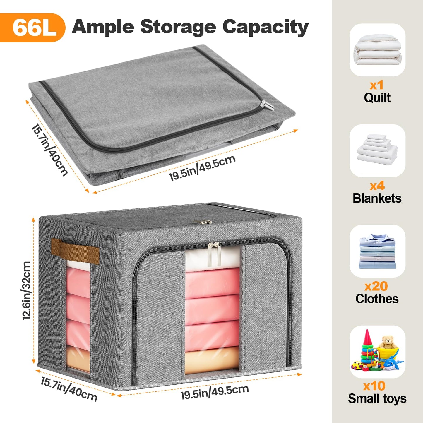 3 Pack clothes storage bags, 66L Large Capacity clothes storage boxes