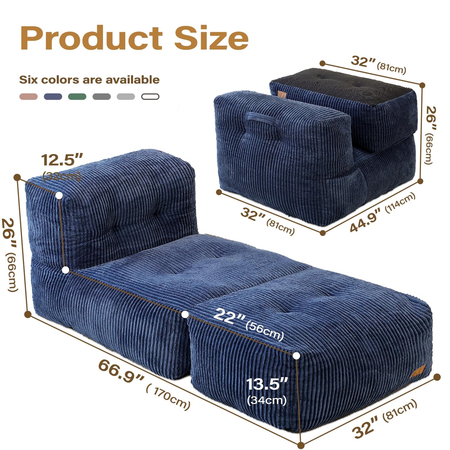 UODERS Big Bean Bag Chair for Adults, 170"x80" Lounger Large Bean Bag Sofa, Memory Foam Filled Beanbag Chair for Living Room, Bedroom, Balcony