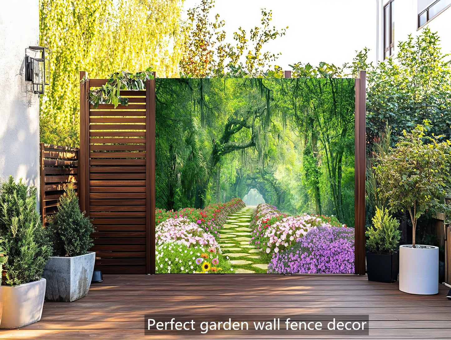 goodbath Garden Shower Curtain, 3D Outdoor Shower Curtains Forest Trees Rose Flowers Floral Anti Mould Waterproof Bath Curtains for Bathroom Wetroom