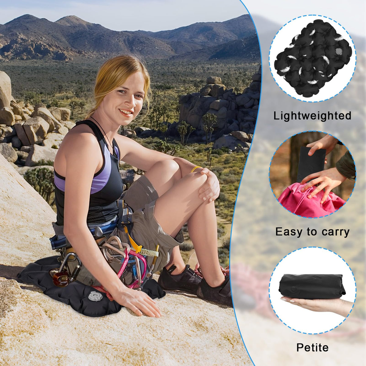 XTDMJ Inflatable Seat Cushion, Portable Travel Seat Cushion, Foldable and Lightweight, Air Seat Pad for Travel Camping Backpacking Sports Event