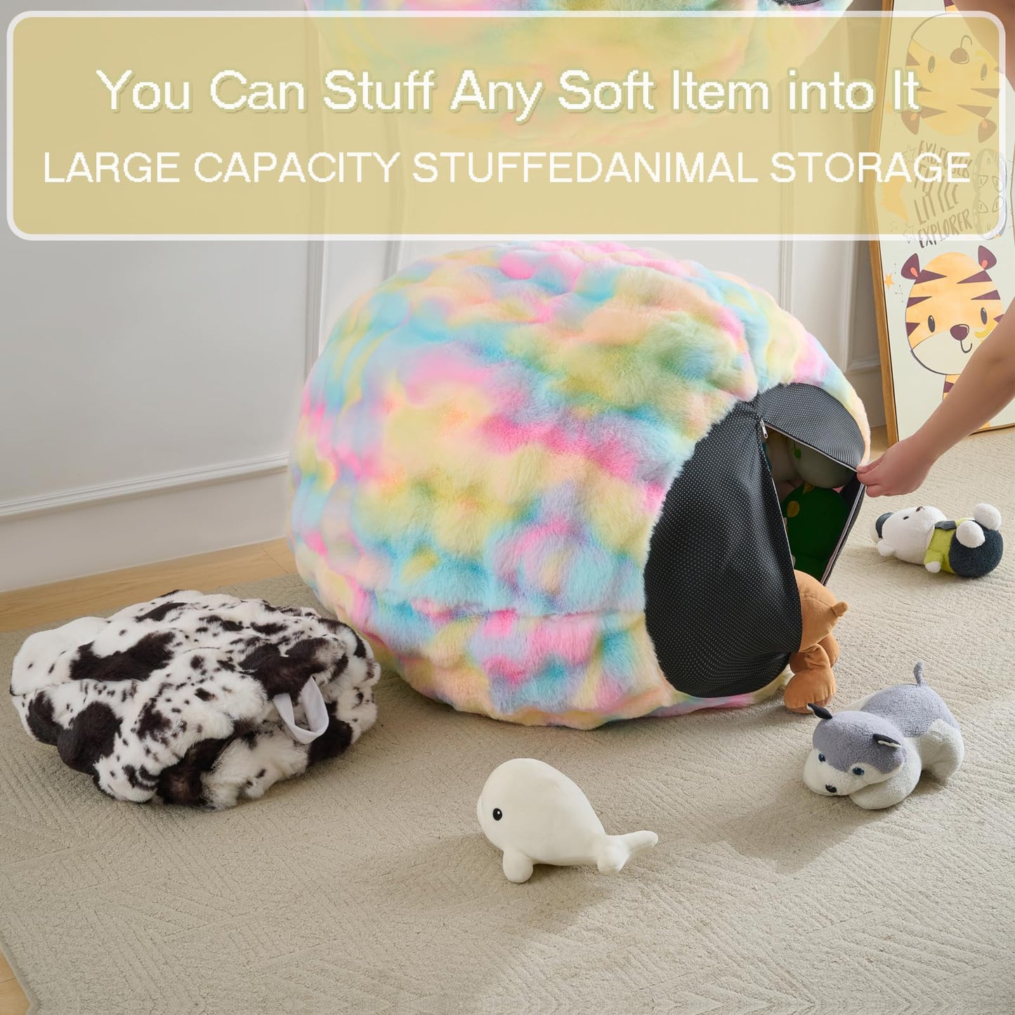 Fluffy Faux Rabbit Fur Bean Bag Chair Cover(No Filler),Cozy Shaggy Bubble Stuffed Animal Storage Large Bean Bag Cover for Bedroom Living Room,Fuzzy