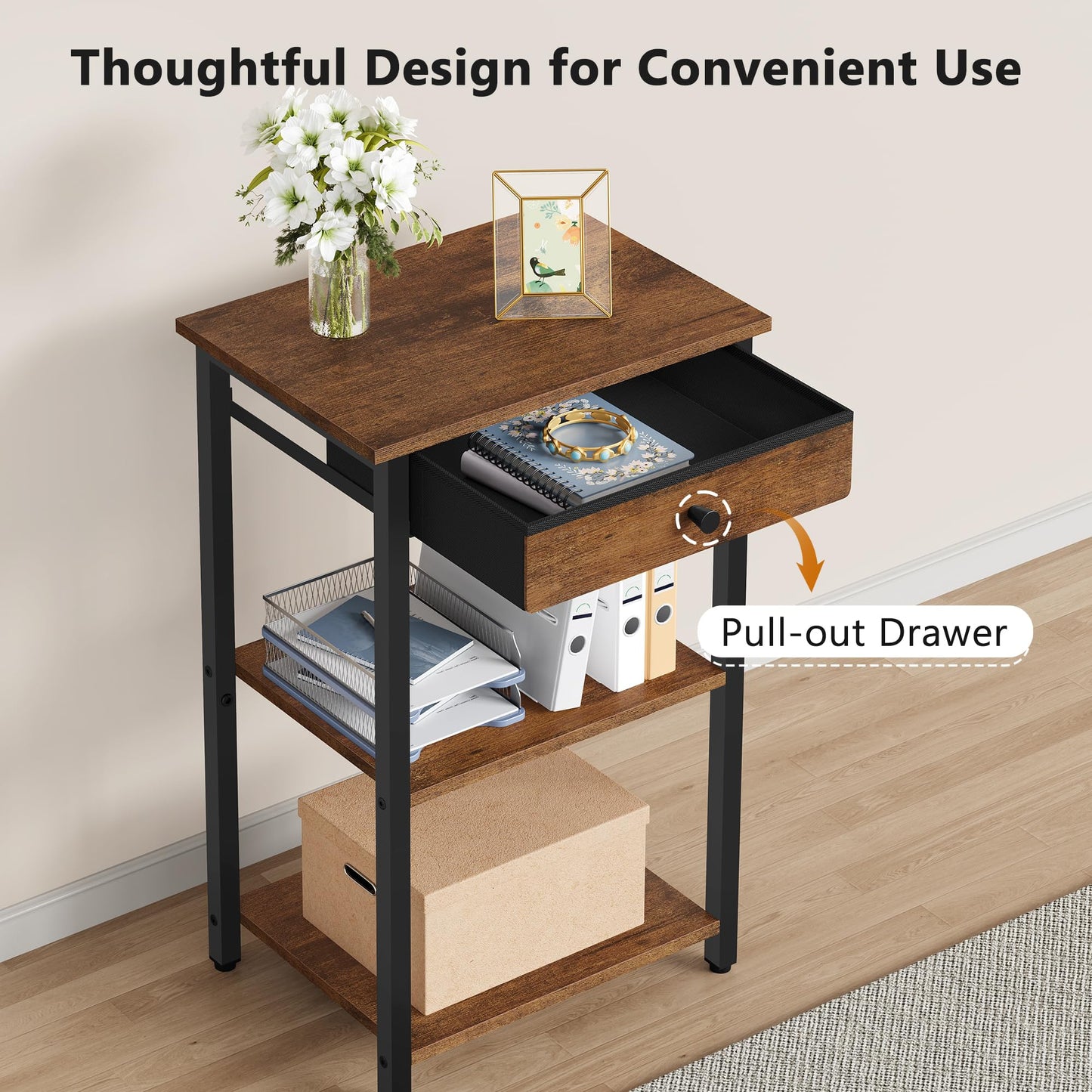 Gewudraw Printer Stand, 3 Tier Printer Shelf with Drawer for Home Office