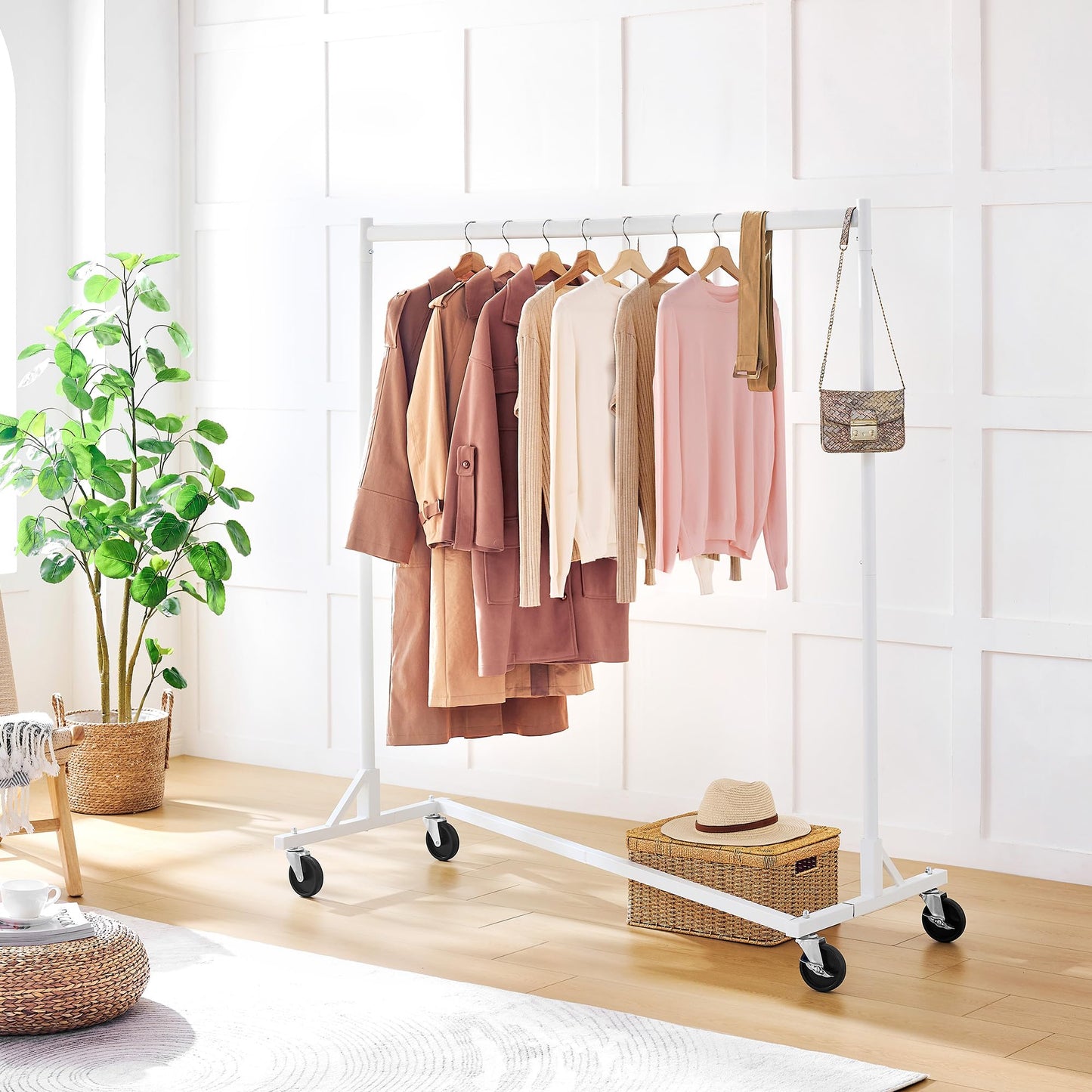 Hoctieon Z Rack, Rolling Clothes Racks with Z-Base, Heavy Duty Garment Rack, Clothing Racks for Hanging Clothes, Sturdy Metal Hanging Holder