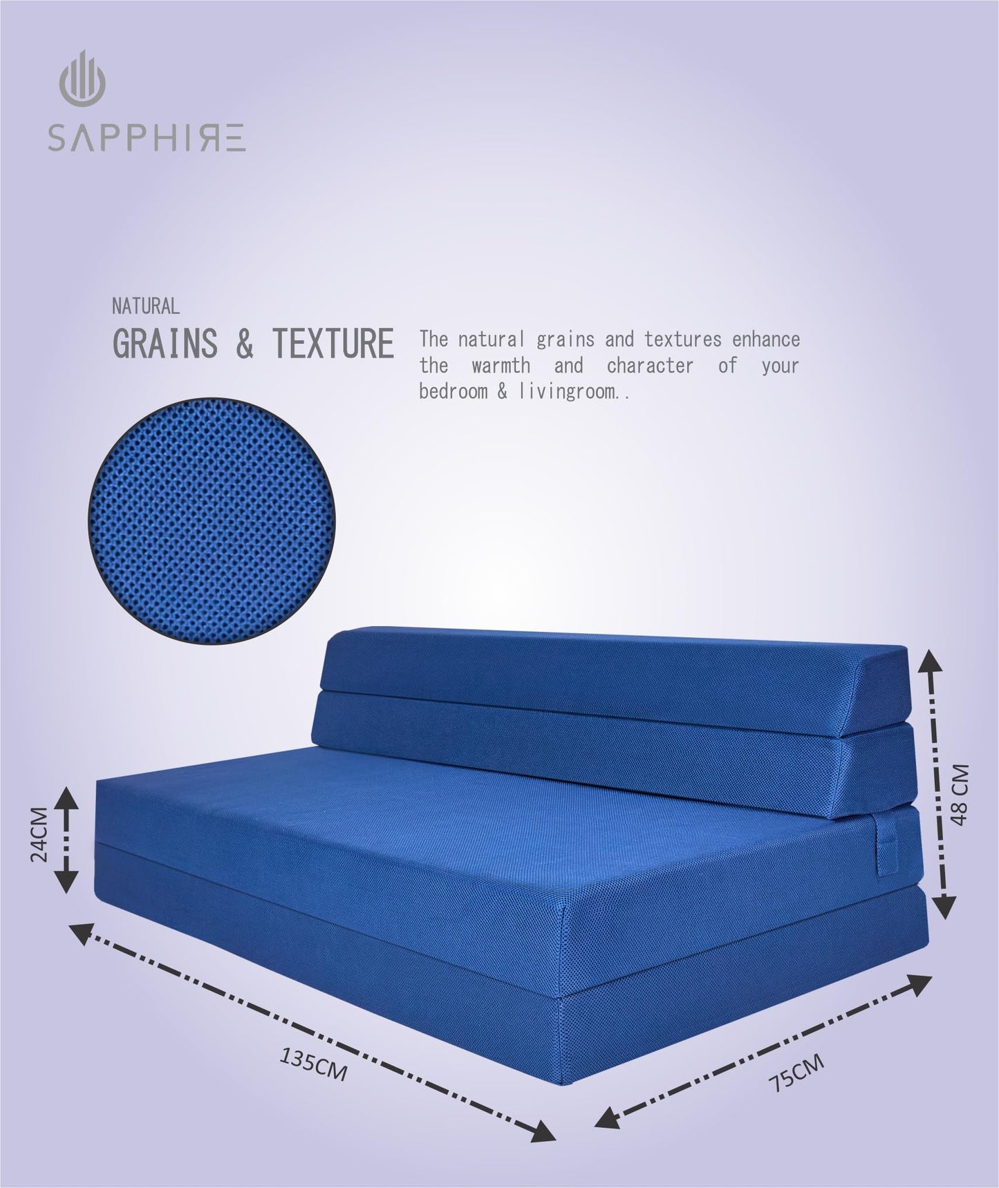 SAPPHIRE Tri-Fold Foam Mattress - The Perfect 12cm Futon Z Bed & Sofa chair for Guests and More! (Double Navy)