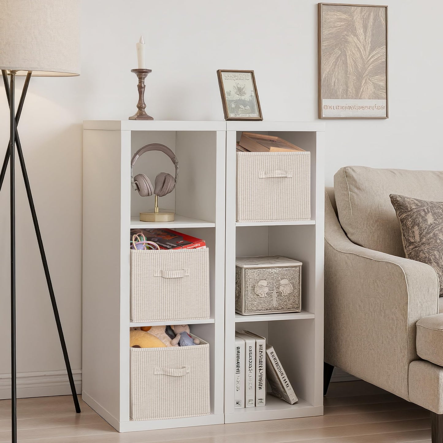 StorageWorks Large Storage Boxes for Wardrobe, Rectangular Storage Baskets for Shelves, Closet Organizers with Handles