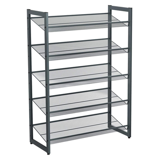 SONGMICS Shoe Rack, 5-Tier Stackable Shoe Storage Shelf, Metal Shoe Organiser with Adjustable Flat or Angled Shelves, 30.5 x 74 x 103.8 cm, Holds
