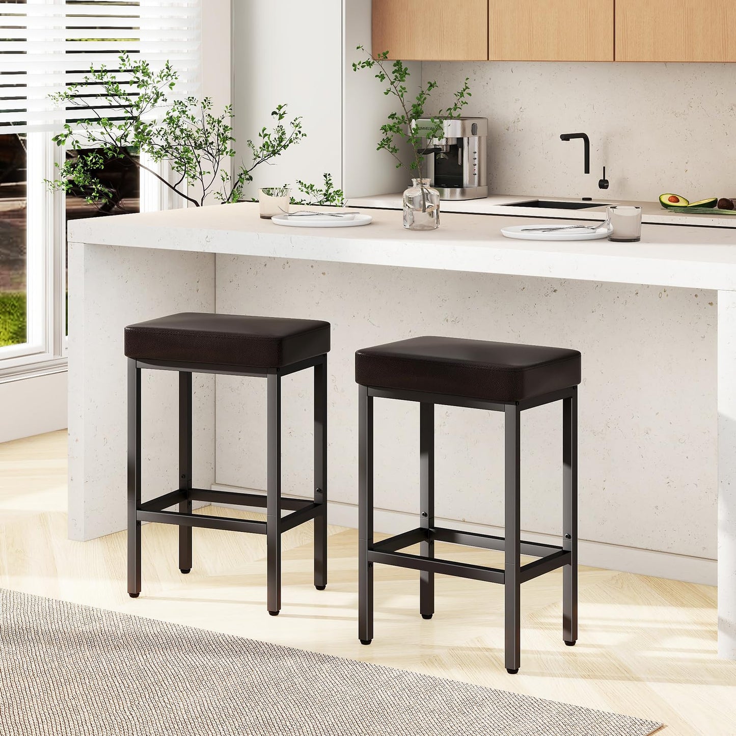 YMYNY 66cm Bar Stools Set of 2 - PU Leather Breakfast Bar Stools, HBS513K