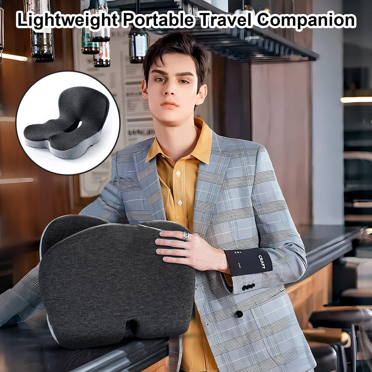 Seat Cushion,Ergonomic Memory Foam Seat Cushion with Lumbar Support For Car and Washable Cover,Comfortable Non-Slip Back Support for Office