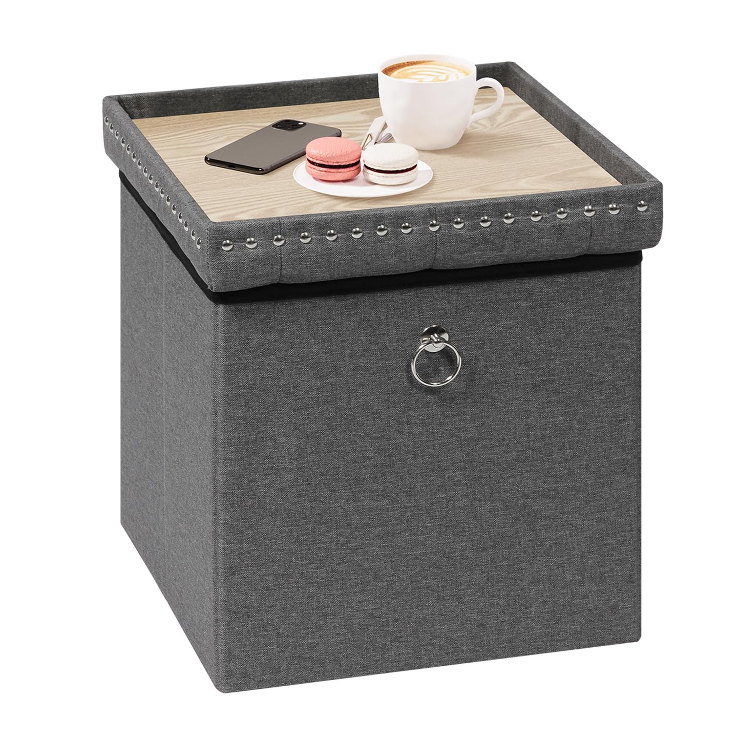 Bonlife Cube Ottoman with Tray, Foldable Storage Footstool, 150kg Capacity