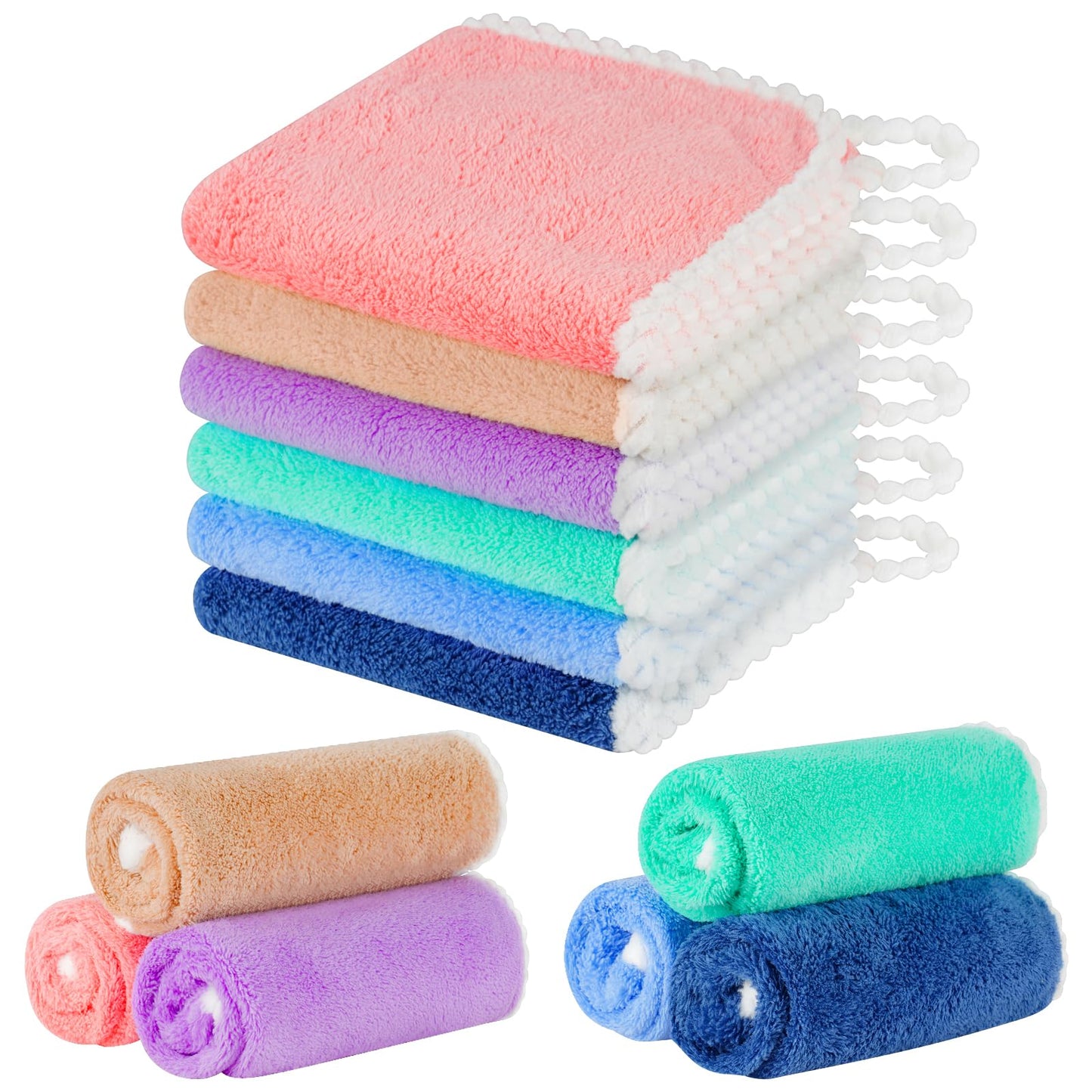 Aolso 6 PCS Flannel Face Cloth, 30x30cm Soft Face Flannels, Baby Flannels Wash Towels Quick Dry, Reusable Face Body Squares for Newborns and Infants