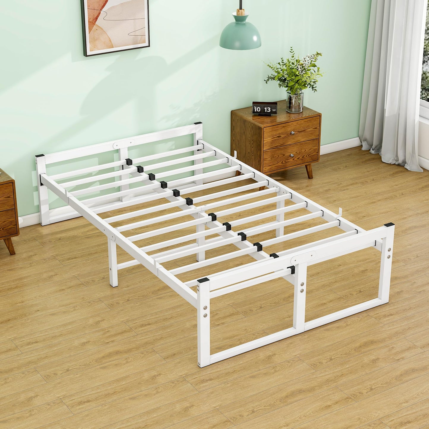 VECOCHO Bed 120 x 200 cm, Double Bed Frame with Metal Slatted Base, 32 cm High Storage Space, Black