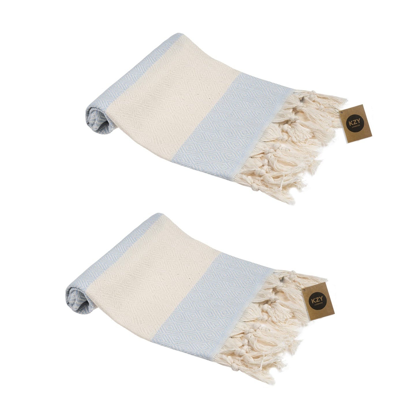 KZY LONDON Turkish Hand Towel Set of 2 - Towel for Kitchen and Bathroom - 50x100cm, 18,5x40 Inches