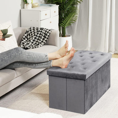 Bonlife Folding Velvet Ottoman Storage Bench,Long Shoes Bench,Footrest Stool Seat,Toy Chest Storage Box with Lid,Footstool for Living Room,80x40x40cm