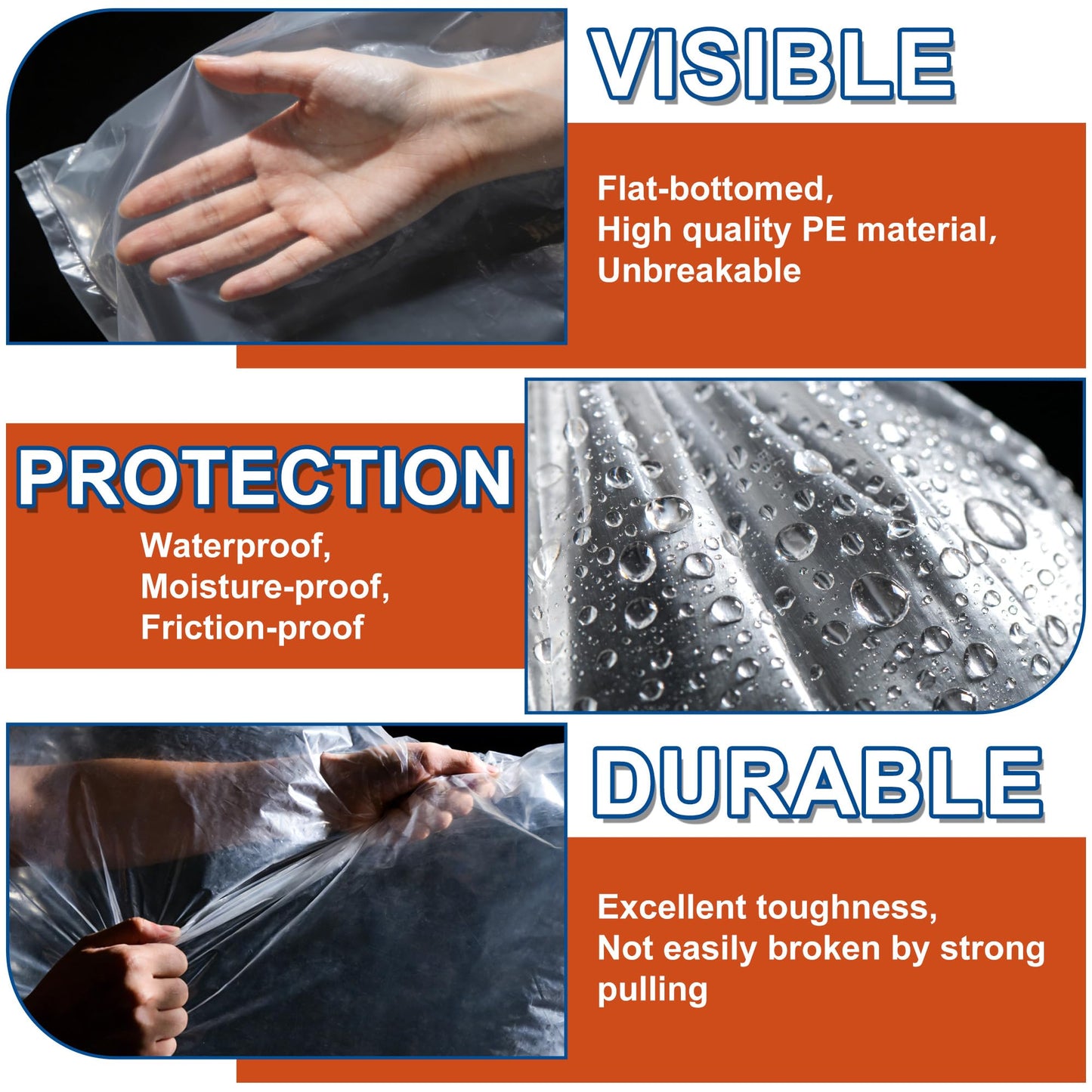 5-Pack Jumbo 100x150cm Clear Plastic Storage Bags with Ties, 2 Mil Heavy-Duty Protection for Oversized Items, Car Seats, Strollers, Suitcases