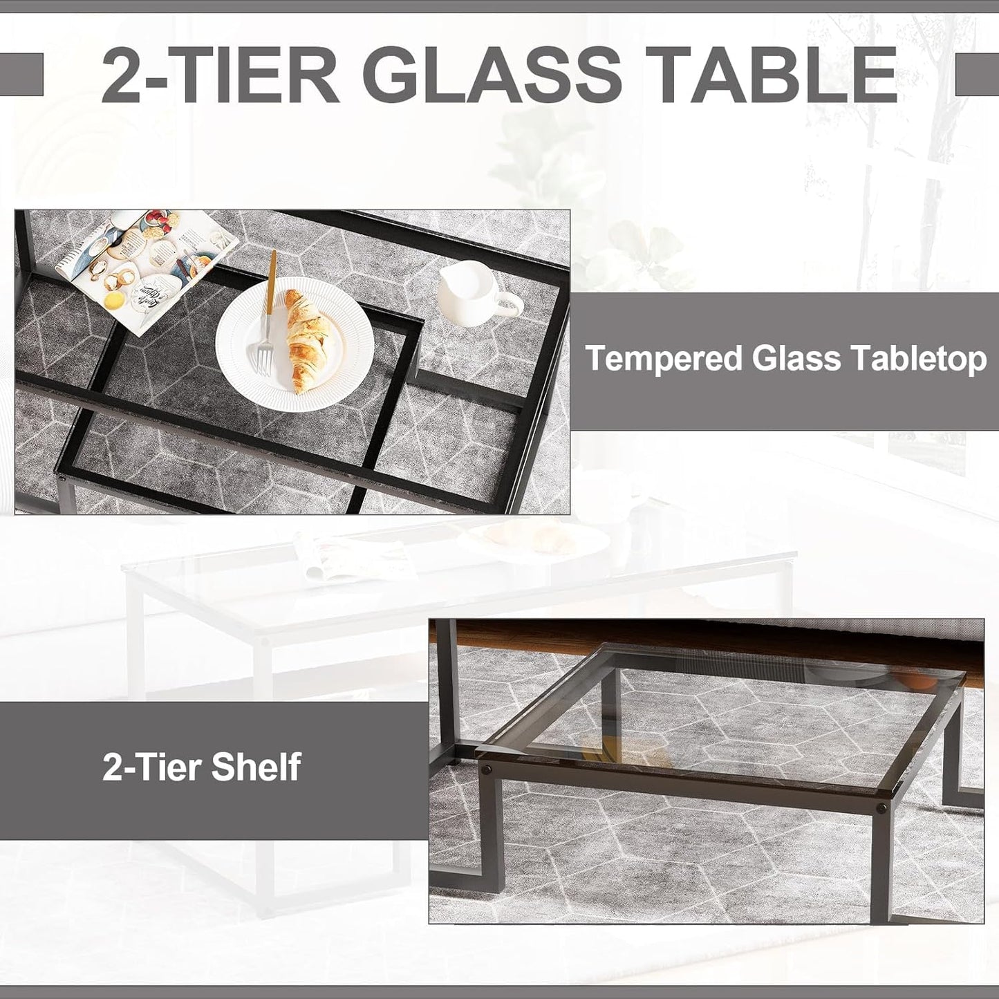 Coffee Table with Storage Shelf, Living Room Table with Metal Frame, Coffee Tables for Living Room, Center Table