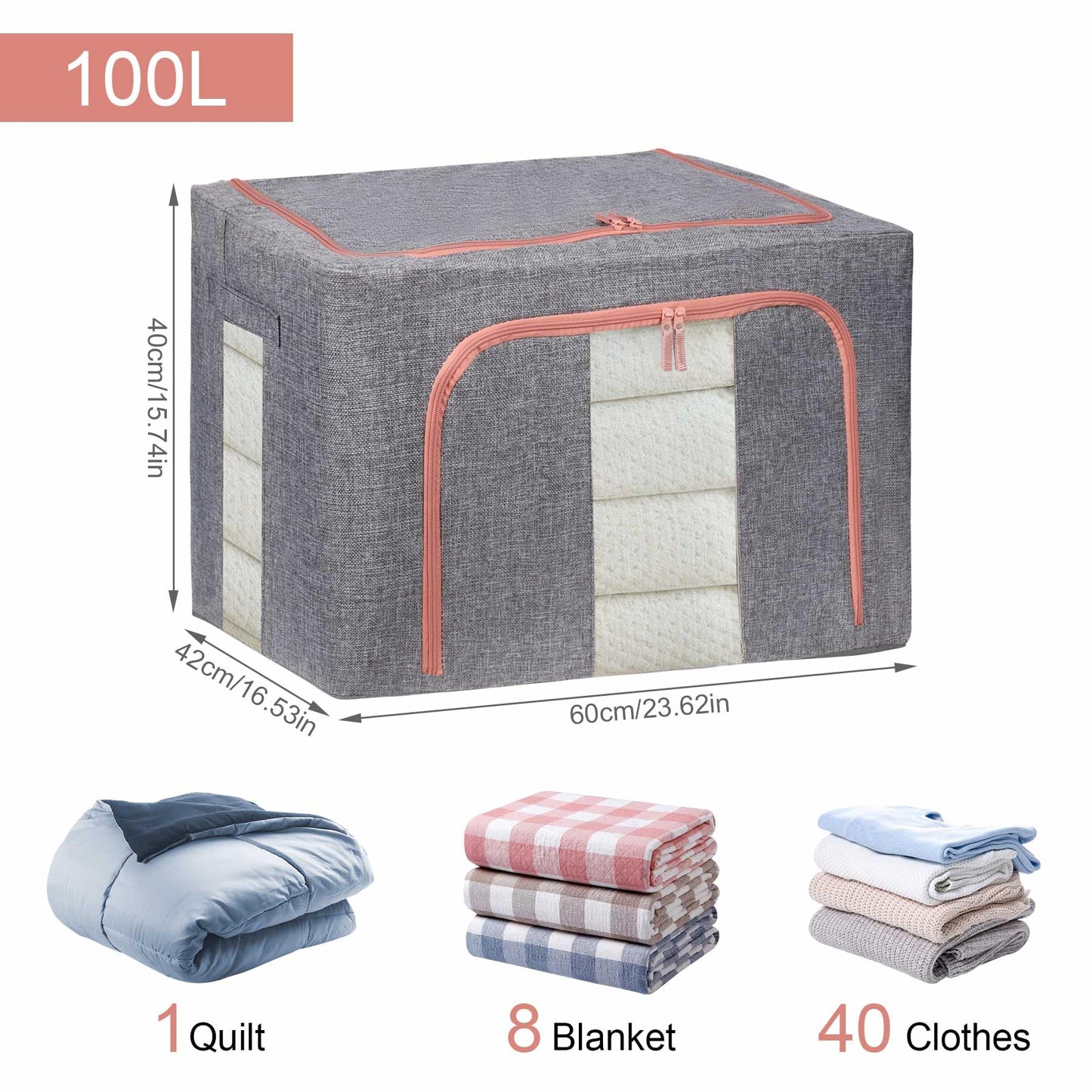DAWNTREES 4 Pack 100L Storage Boxes, Collapsible Storage Boxes for Clothes