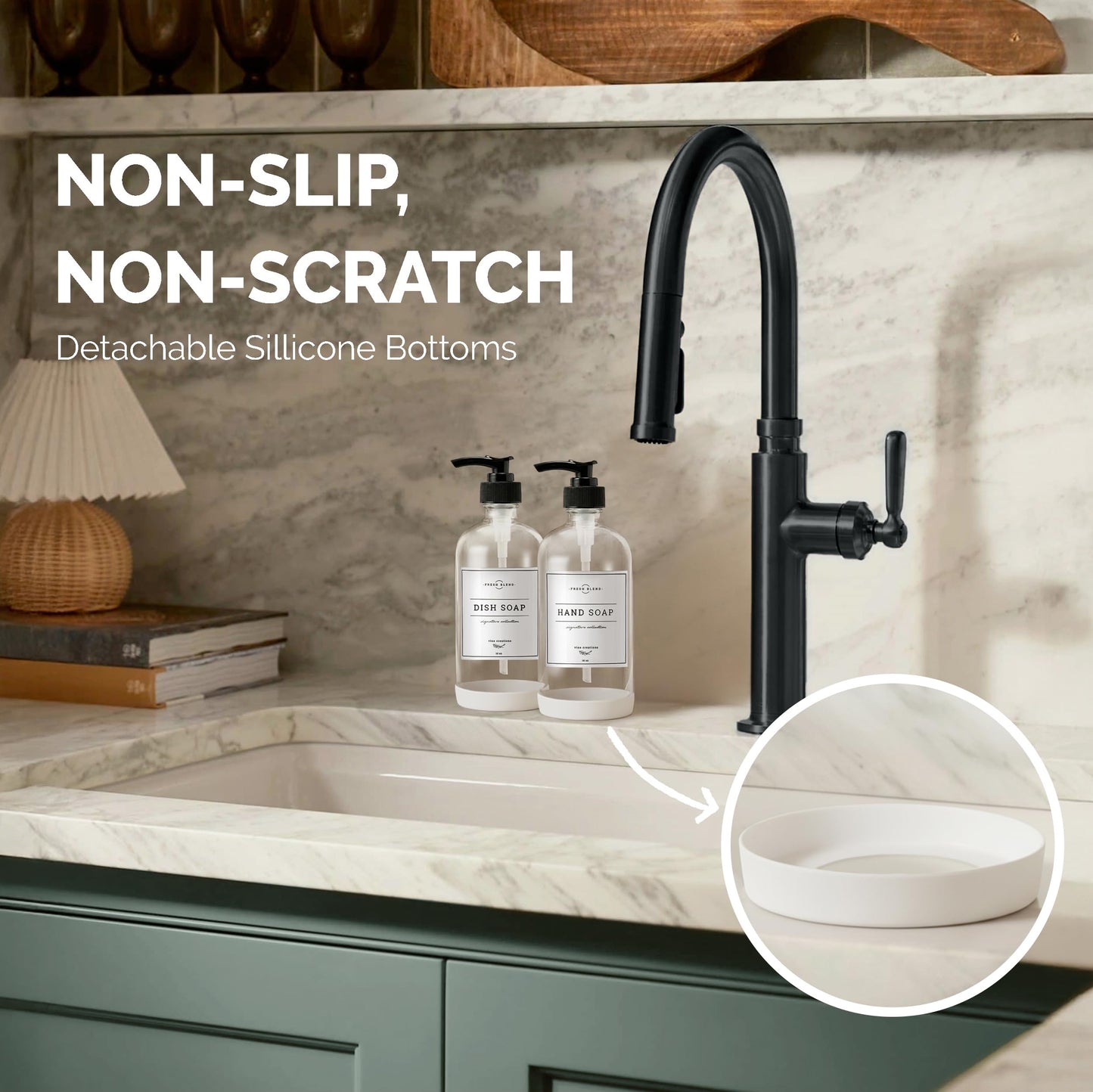 Vine Creations Clear Glass Soap Dispenser, 2 Pack Kitchen Soap Dispenser Set with Rustproof Pump